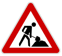 An animated .gif of a person digging a hole, inside of a red triangle.