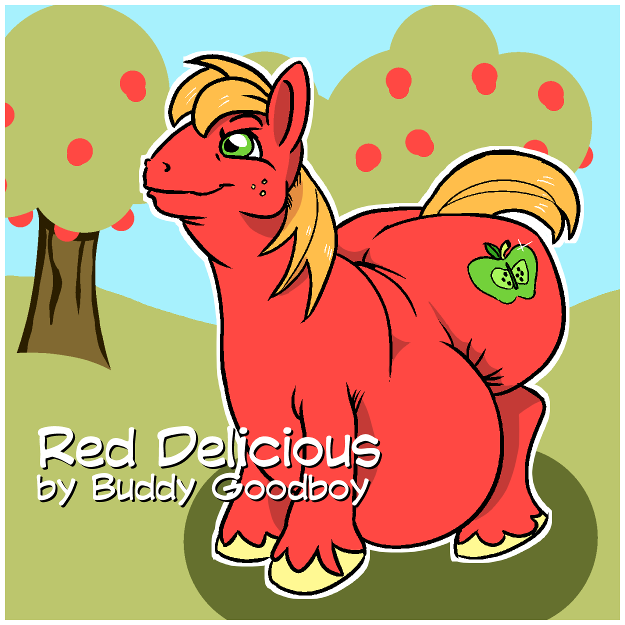 At Sweet Apple Acres, a very overweight but proud Big Mac looks like he's barely keeping his barrel from dragging on the ground, but he's enjoying himself anyway.