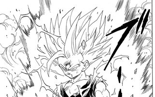 Gohan finally lets his power loose for the first time and transcends beyond the Super Saiyan.