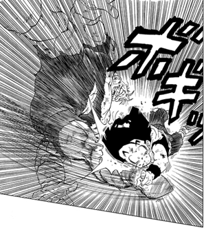 Son Gohan get kicked hard by Ginyu Force member Recoome, who vastly\noutclasses him in power level and fighting\nprowess.